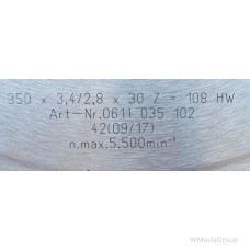 Спеціальний пильний диск WURTH для різання кольорових металів 350 х 3,4 / 2,8 х 30 мм 108 зубів 0611035102