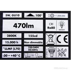 Светодиодная лампа WURTH 220 Вольт, 5W / PAR 16 / GU10 / 2800K